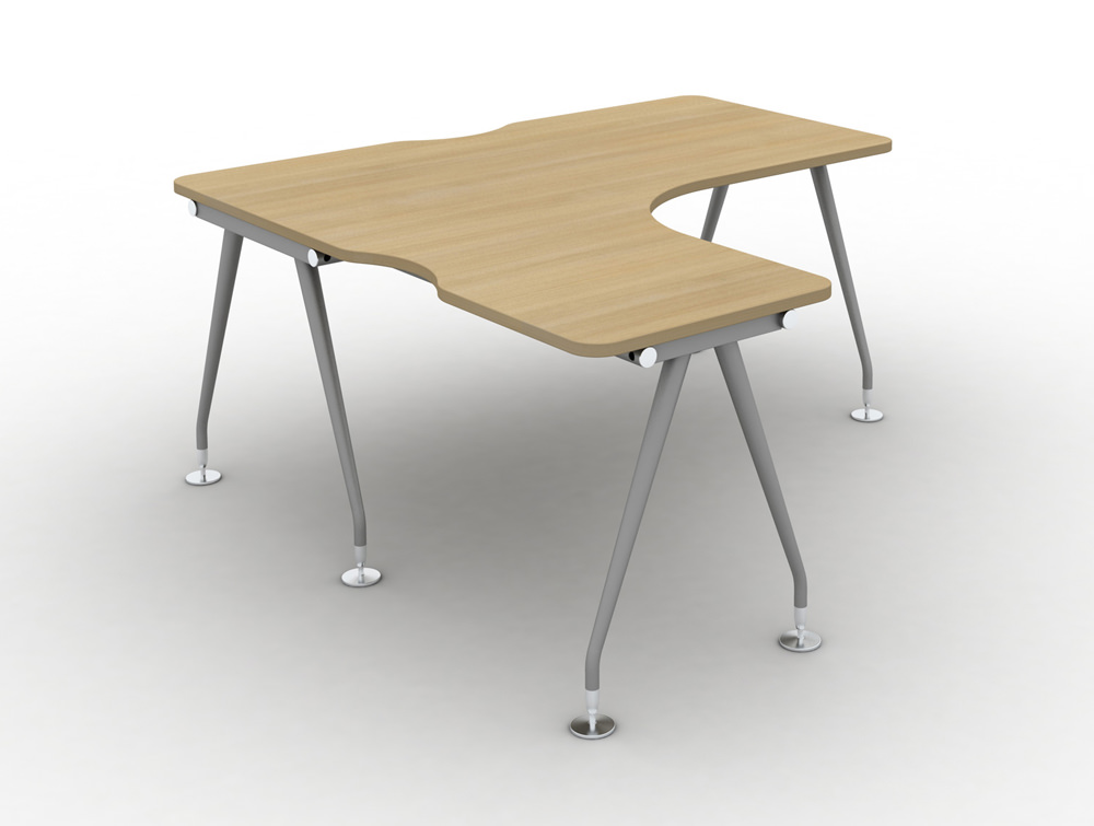 Vega Solo Radial Desk Upper Table In White Finish Vega Solo Radial Left Hand Desk Oak And Steel Legs