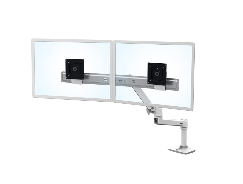 Ergotron LX Desk Dual Direct Arm in White with Under Mount C-Clamp