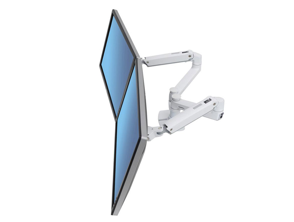 Ergotron LX Dual Side-by-Side Arm in White with Two-Piece Clamp