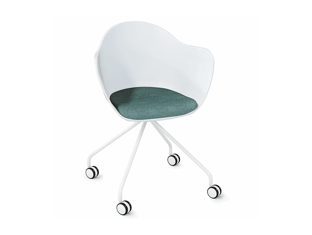 Allure Collection Swivel, Plastic Bucket Chair with White Metal Base
