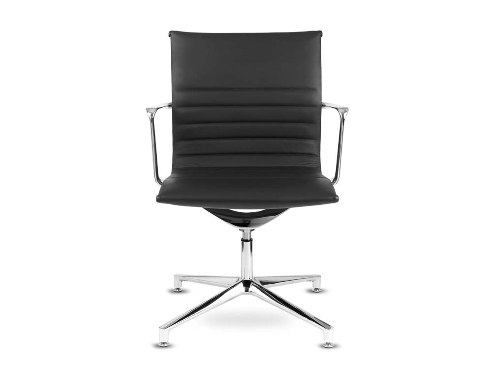 Aquila Low Back Conference Ribbed Swivel Armchair In Leather
