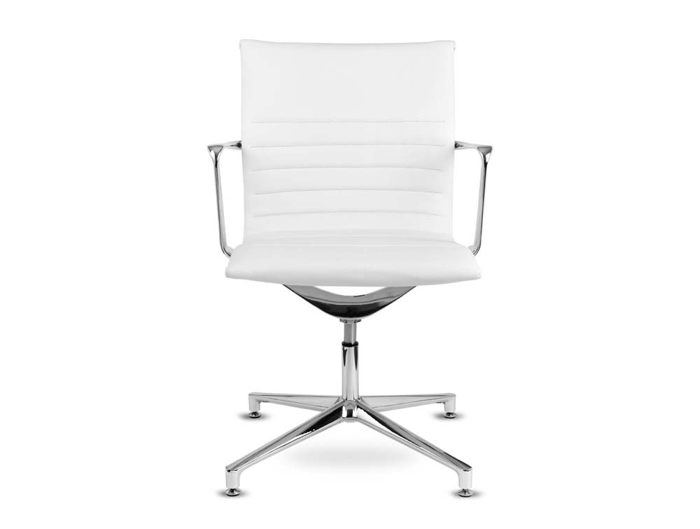 Aquila Low Back Conference Ribbed Swivel Armchair In Leather