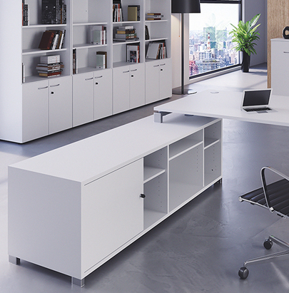 Buronomic Astro Executive Sober Desk 5 with return storage unit fitted with a hinged door