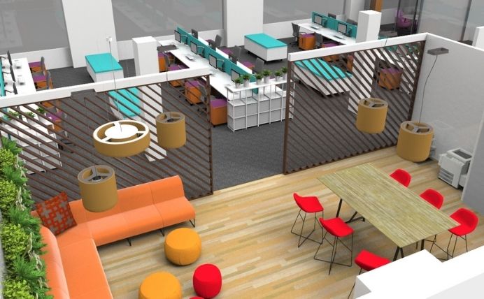 Colourful Breaktout Area and Open Plan Office