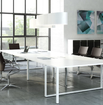 Ellipse Overhead Office Meeting Room Lighting with White Table and Black Chairs
