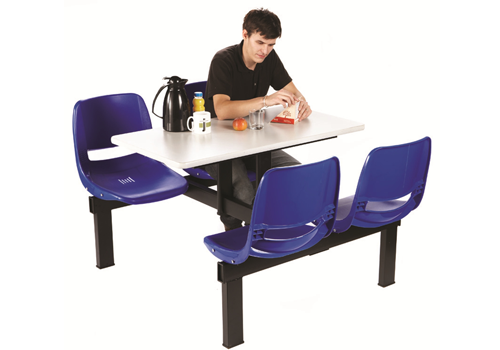Fast Food Seating Four Seater Fixed Table and Chair Blue Canteen Table Fast Food Seating Four Seater Fixed Table and Chair Blue Canteen Table