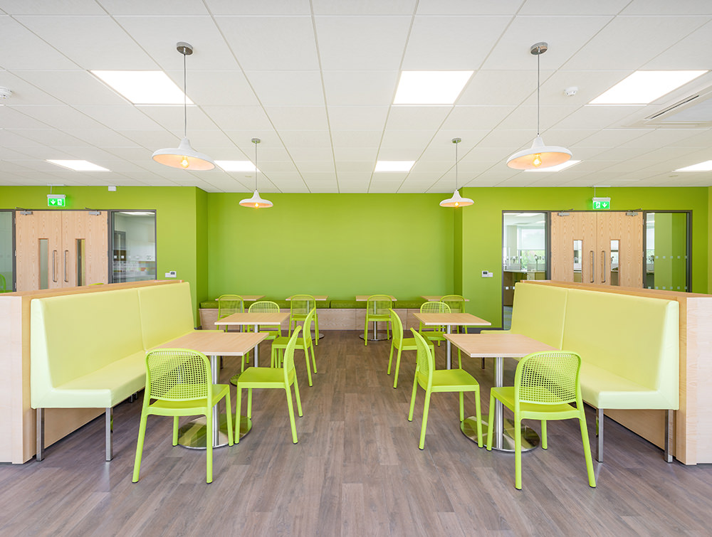 Green Gaber Panama Canteen Chairs with Rectangular Cafe Tables