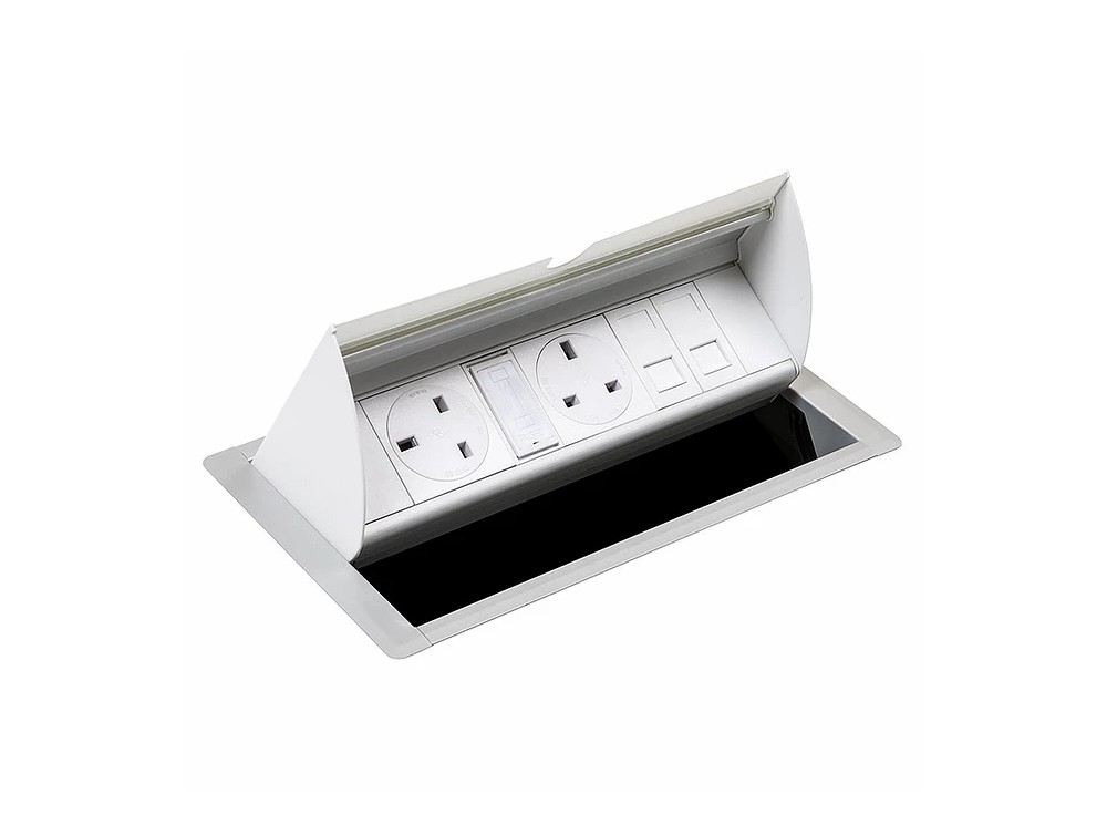Horizontal Powerdock In-Desk Power Module with 2x Power and 2x Data - White