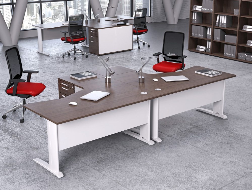 Komo Cable Managed Radial Desk With High Pedestal In White Komo Cable Managed Radial Desk With