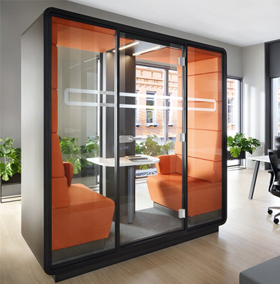 Mikomax Hush Meet Acoustic Meeting Pod with Orange Exterior View