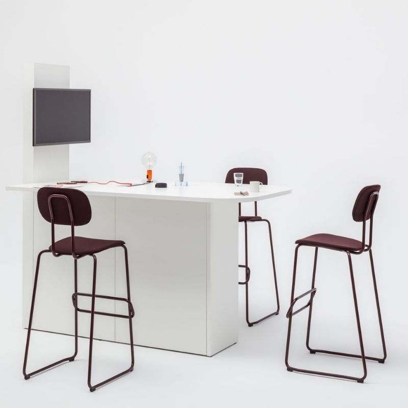 Multimedia Desk with Maroon Stools