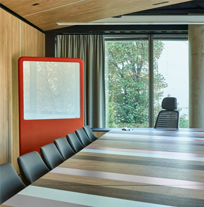 Mute Wall Standing Acoustic Panels with White Board and Tall Tower in Meeting Room