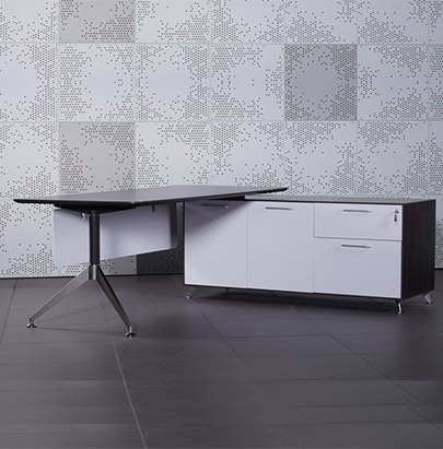 Nero Executive Desk in Walnut Finish with White Modesty Panel Actual Image