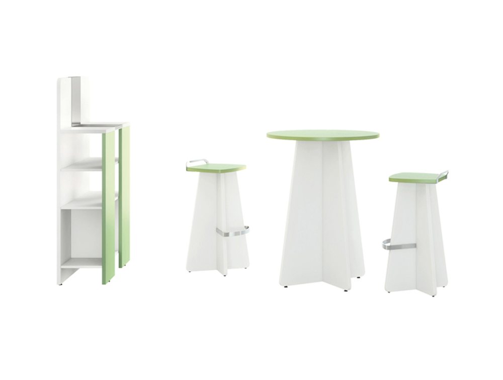Buronomic Round Snack Table with Stool and Shelving Unit