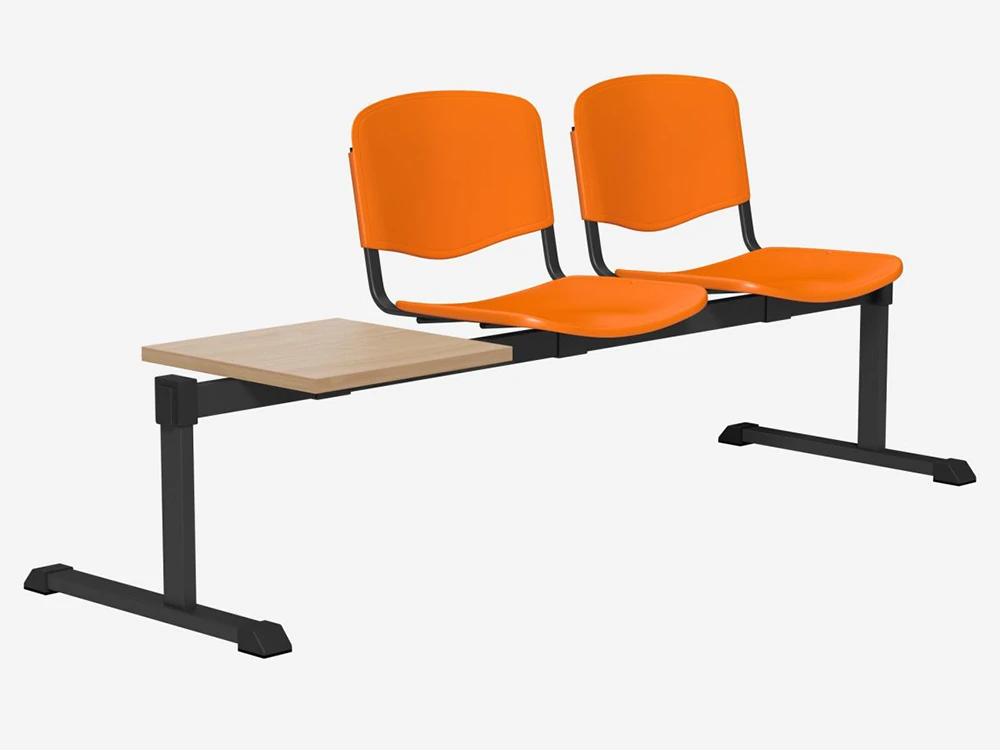 OI Series Bench Seating with Table in Plastic Finish
