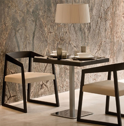 Pedrali Sign Solid Wood Chair 2 in Black Finish with Square Table in Cafe Setting