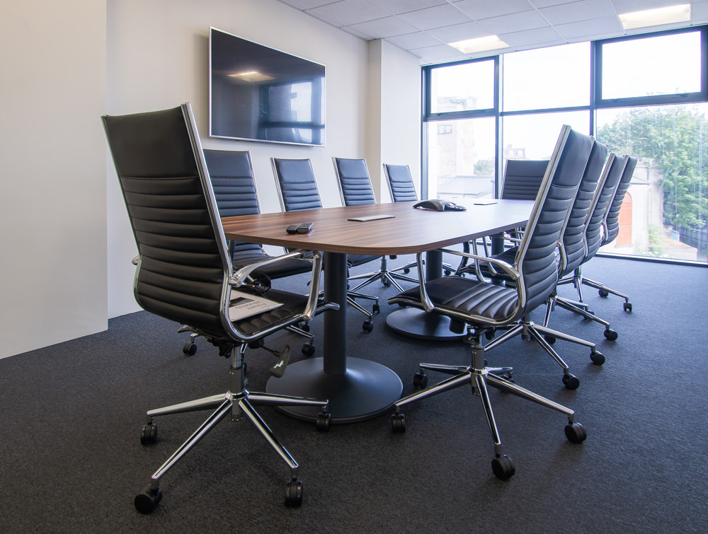 Pexlify Office Layout Boardroom Table with Black Meeting Room Swivel Chairs