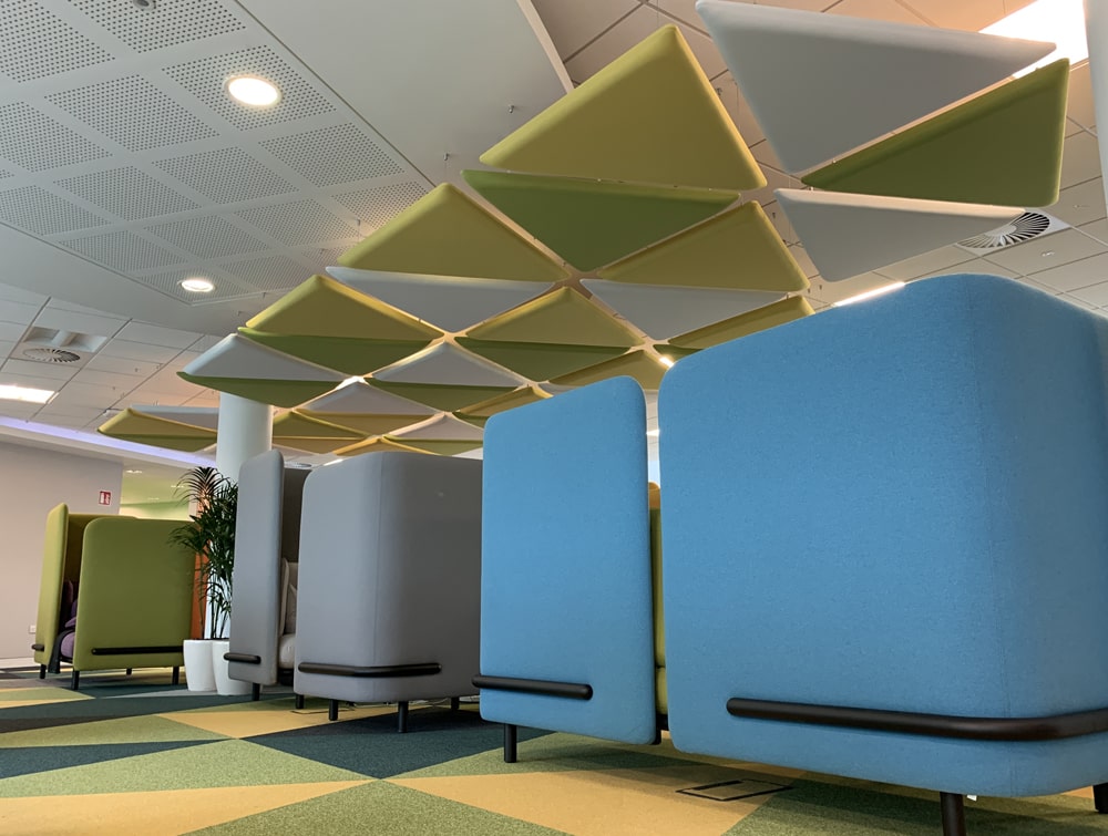 Playrix Office Ceiling Suspended Green Triangular Acoustic Panels