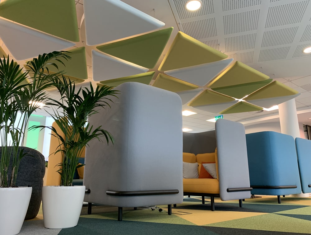 Playrix Office Grey High Roof Meeting Den with Yellow Cushions Celining Acoustic Panels