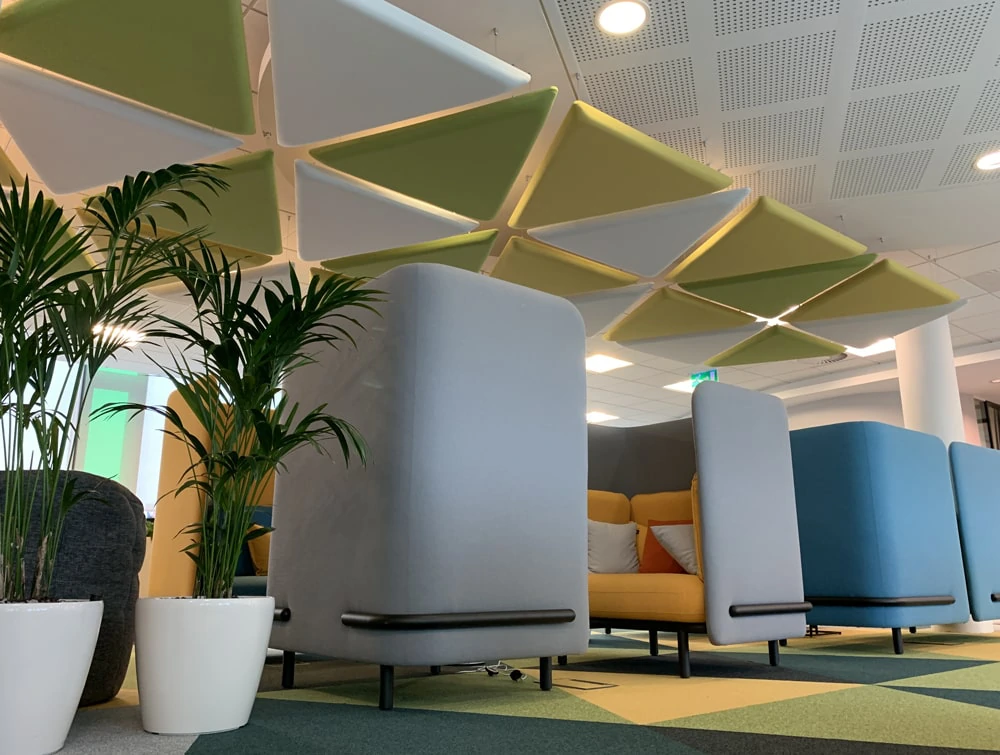 Playrix Office Grey High Roof Meeting Den with Yellow Cushions Celining Acoustic Panels