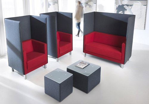Profim Vancouver Oto Pouffe and Tables Monitor Arms with Three Screens