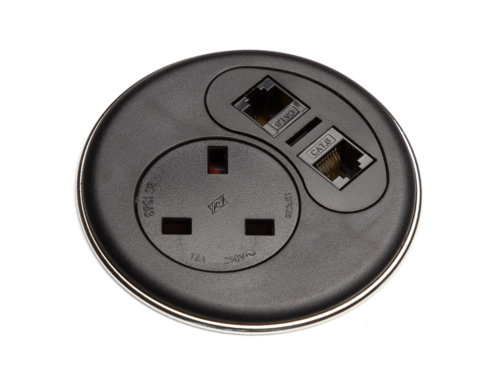 Punto In-Desk Power Module with 1x Power and 2x Data - Black