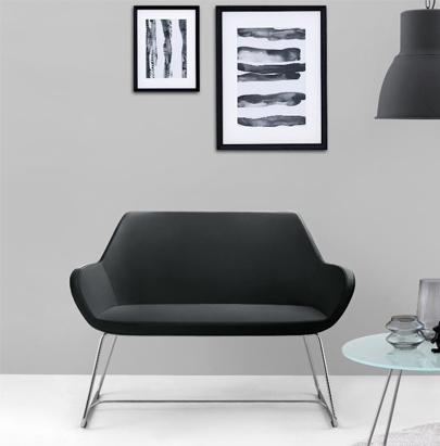 Spacestor Fan Sofa 2 in Black with Glass Top Side Table