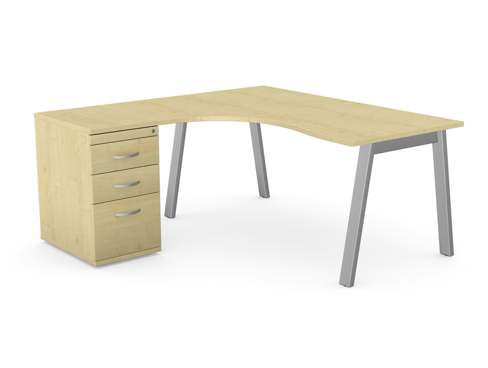 Switch 1 Person Radial Desk & Desk High Pedestal with A-Leg