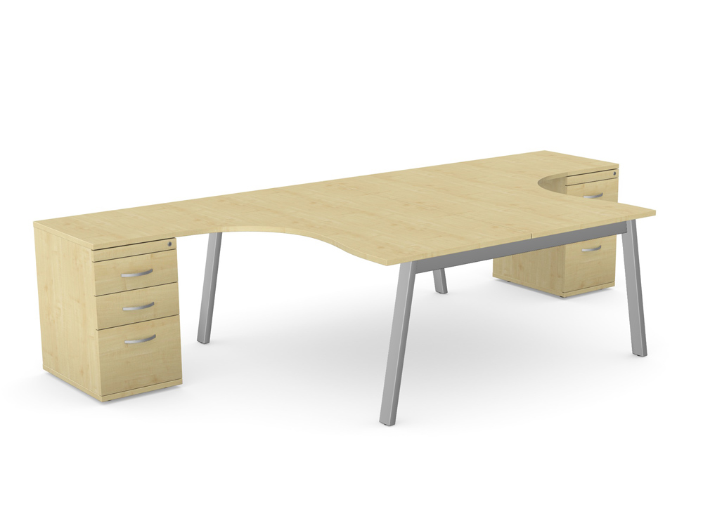 Switch 2 Person Radial Desk & Desk High Pedestal with A-Leg
