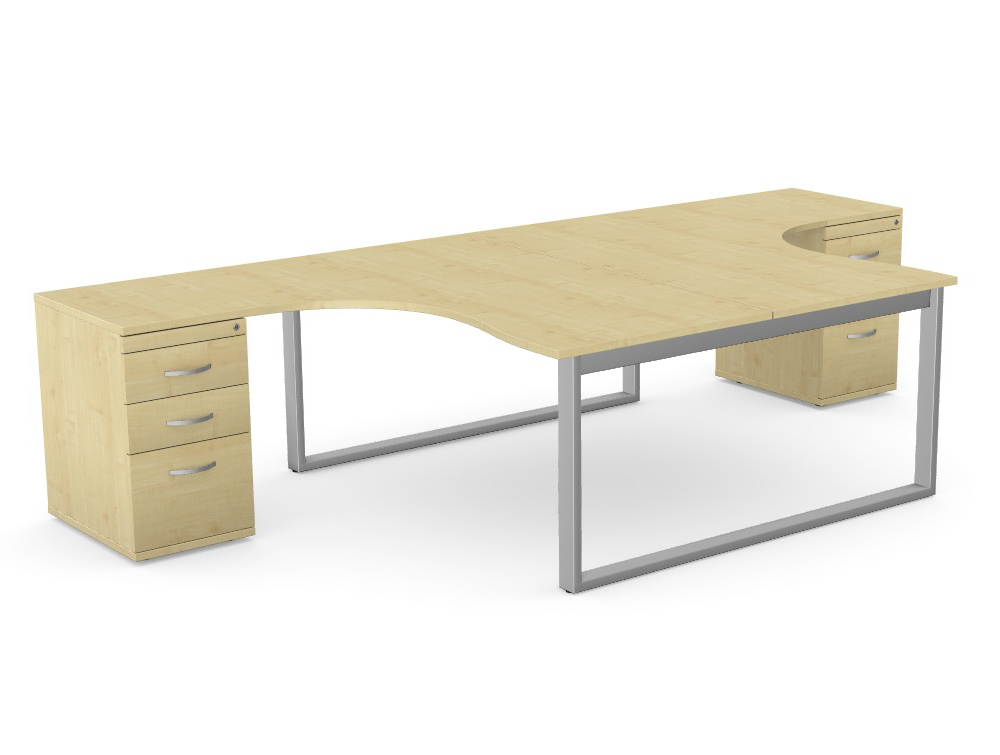 Switch 2 Person Radial Desk & Desk High Pedestal with Closed Leg