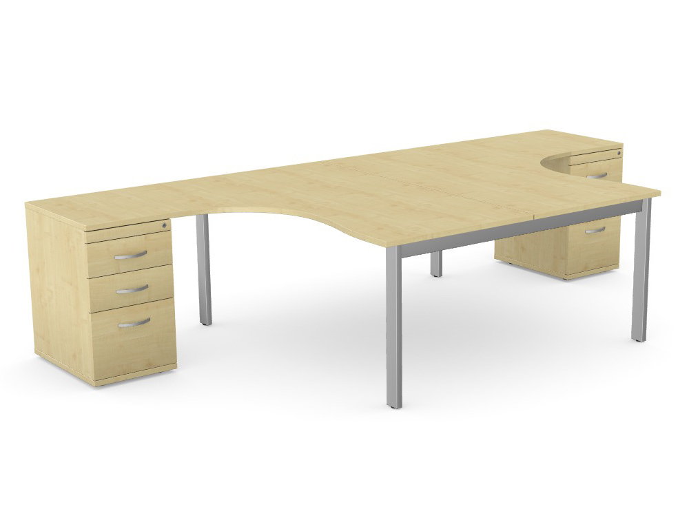 Switch 2 Person Radial Desk & Desk High Pedestal with Open Leg