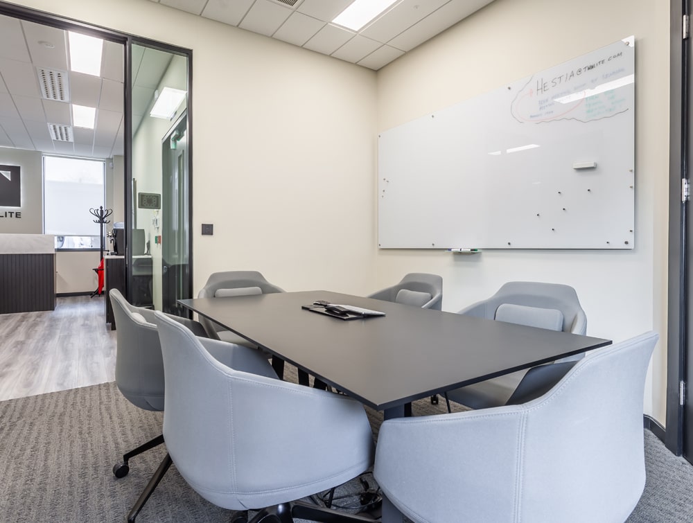 Twinlite Office Black Meeting Room Table with Grey Tub Chairs