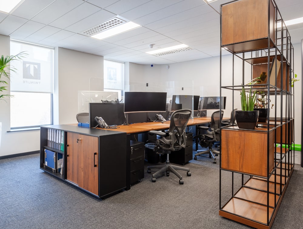 Twinlite Office Desks with Storage Drawers Pedestals and Ergonomic Mesh Chairs Pallisades