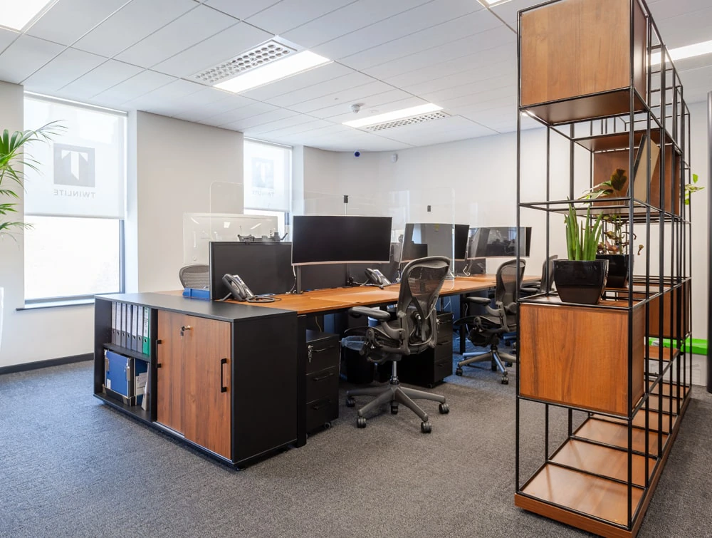 Twinlite Office Desks with Storage Drawers Pedestals and Ergonomic Mesh Chairs Pallisades