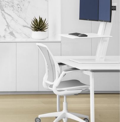 White Mesh Chair with Height Adjustable Worktop