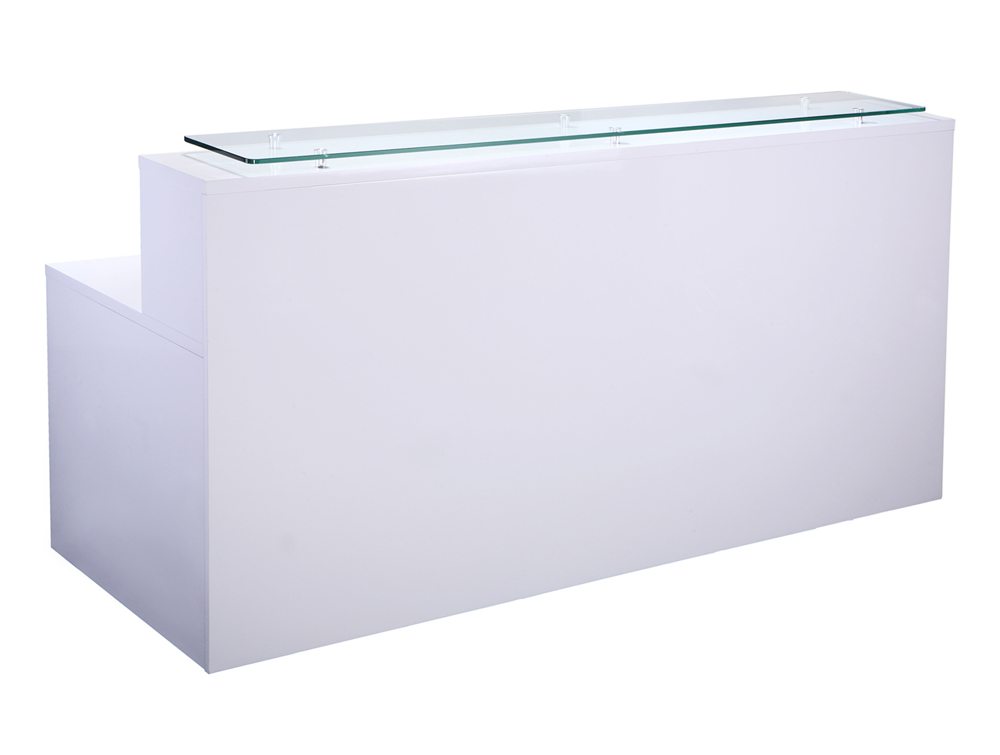 High-Gloss Reception Unit with Glass Top in White
