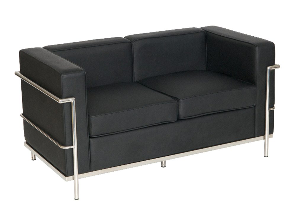 Corbusier Style 2-Seater Sofa in Black Eco Leather