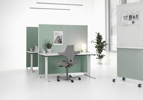 freestanding-office-partition-screens-500×350 Dual Monitor Desk Mount in Silver
